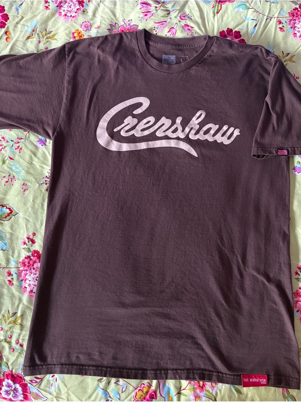The Marathon Clothing Crenshaw NWOT Khaki Letters Brown Tee Shirt Men’s Large